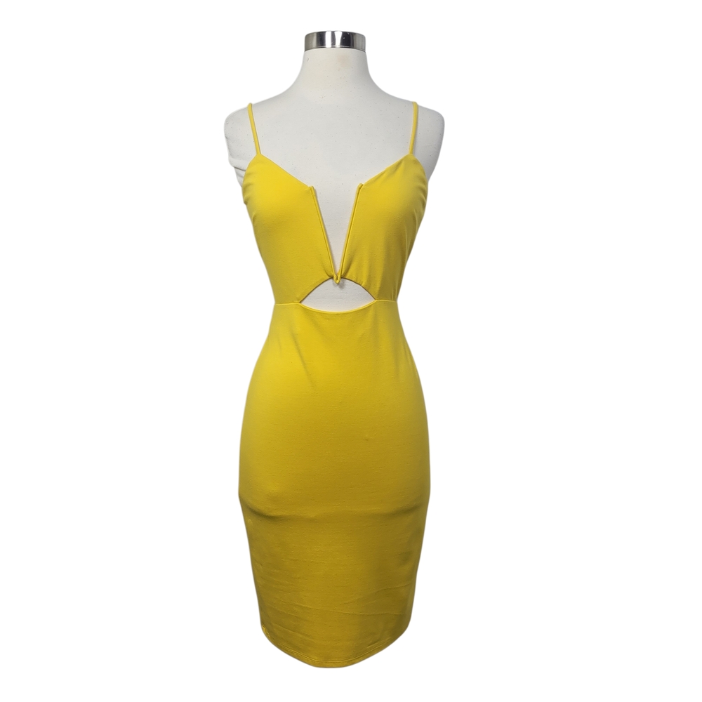 NWT Revolve NBD Totale Marigold Yellow Plunge Cutout Bodycon Short Dress Size S - Picture 2 of 9